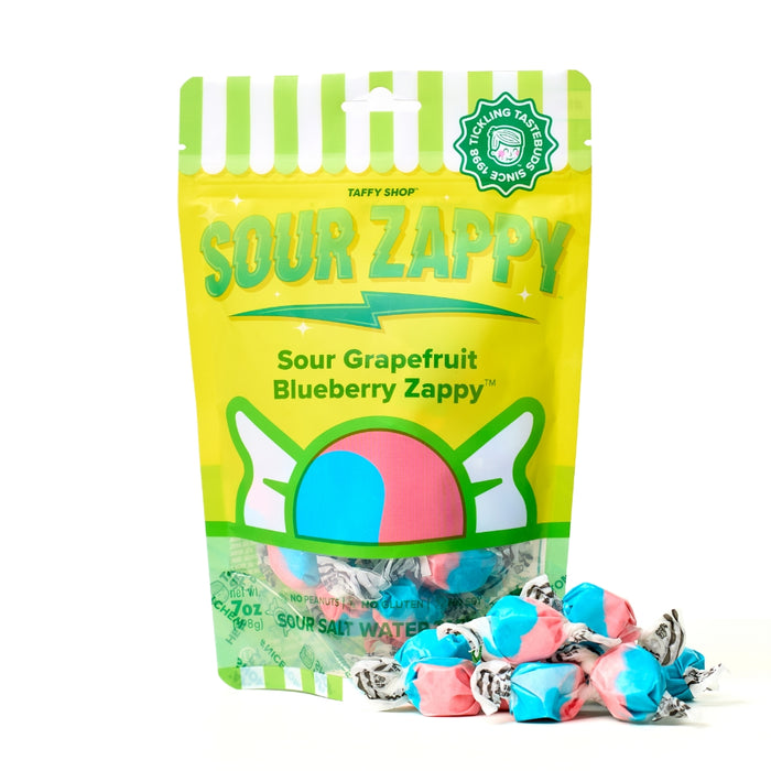 Sour Grapefruit Blueberry Zappy Taffy Taffy Shop Wholesale 12-Pack (7oz) Bags