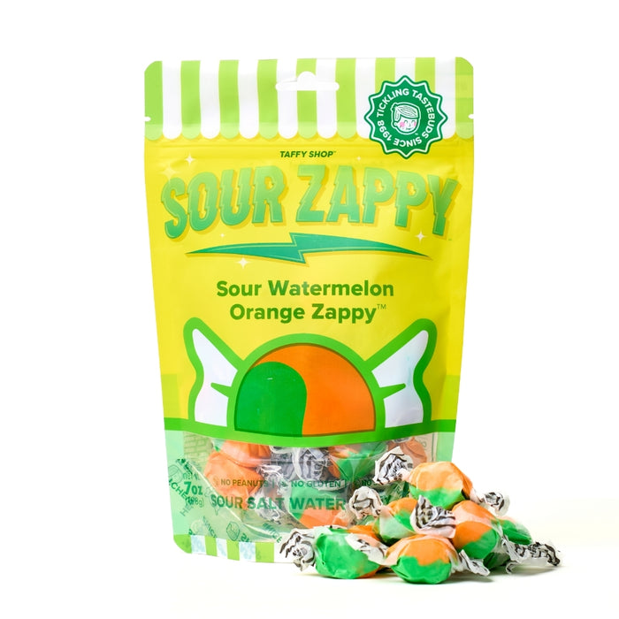 Sour Watermelon Orange Zappy Taffy Taffy Shop Wholesale 12-Pack (7oz) Bags 