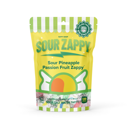 Sour Pineapple Passion Fruit Zappy Taffy Taffy Shop Wholesale 12-Pack (7oz) Bags 