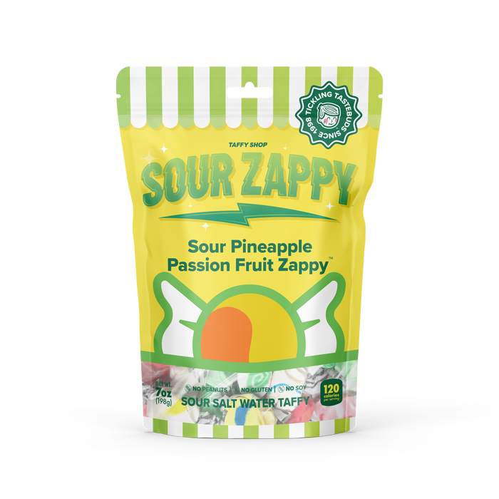 Sour Pineapple Passion Fruit Zappy Taffy Taffy Shop Wholesale 12-Pack (7oz) Bags 