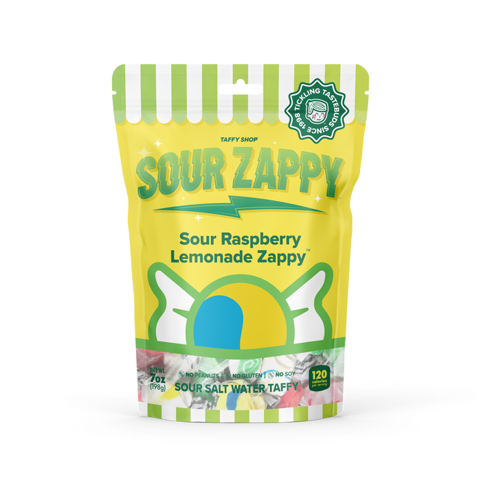 Sour Raspberry Lemonade Zappy Taffy Taffy Shop Wholesale 12-Pack (7oz) Bags 