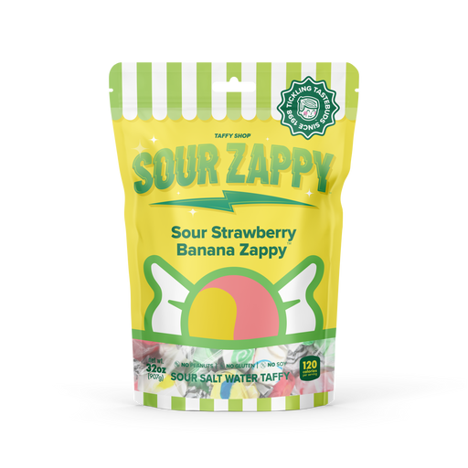 Sour Strawberry Banana Zappy Taffy Taffy Shop Wholesale 10-Pack (2lb) Bulk