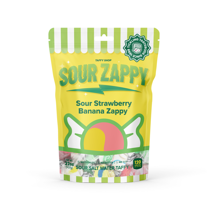 Sour Strawberry Banana Zappy Taffy Taffy Shop Wholesale 10-Pack (2lb) Bulk